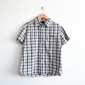 Oakley Mens Shirt Casual Button Down Regular Fit Black Plaid Short Sleeved Large